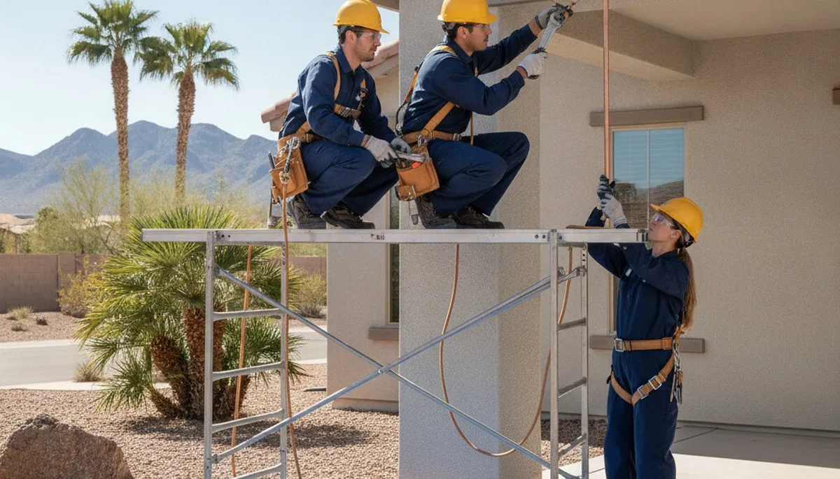 Phoenix, AZ plumbing repair team servicing a residential plumbing system in a local home