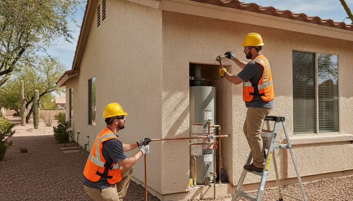 Phoenix AZ plumber repairing a residential pipe leak for local plumbing service