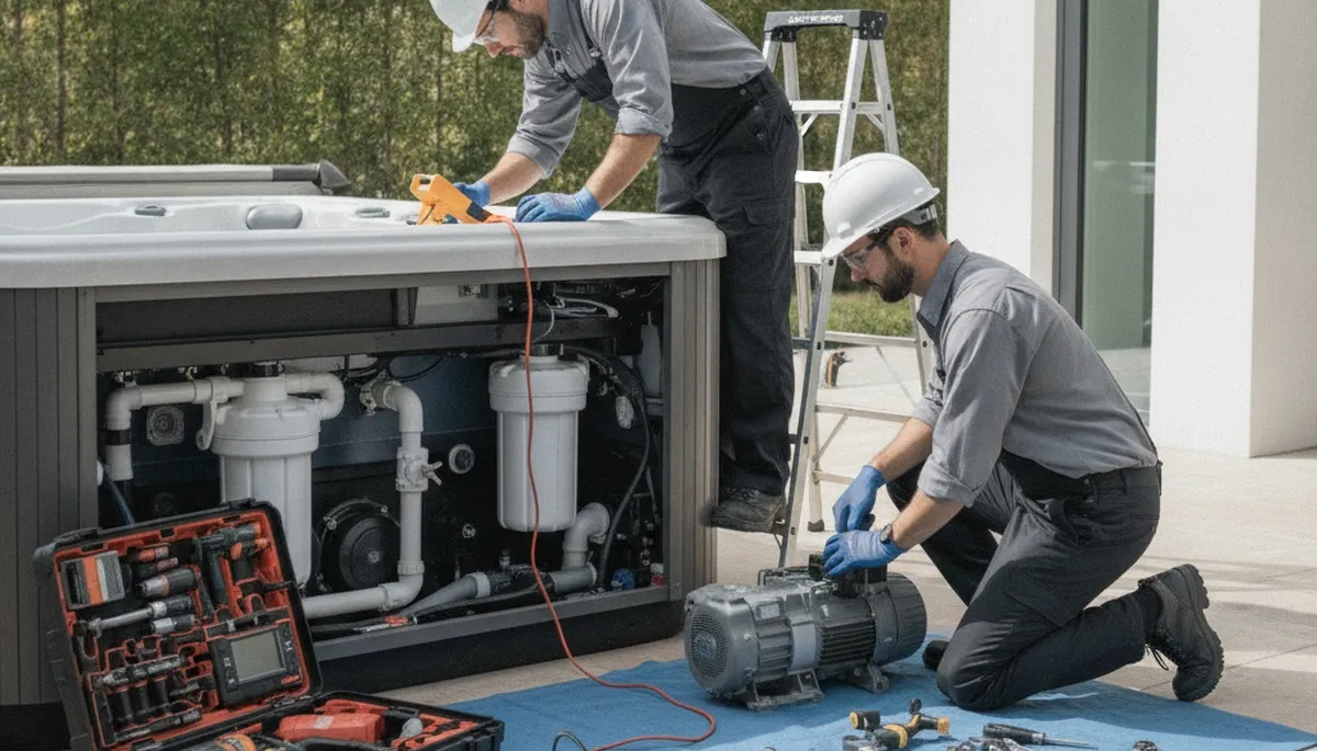 Phoenix, AZ plumber repairing a home spa for reliable service on a plumbing repair job